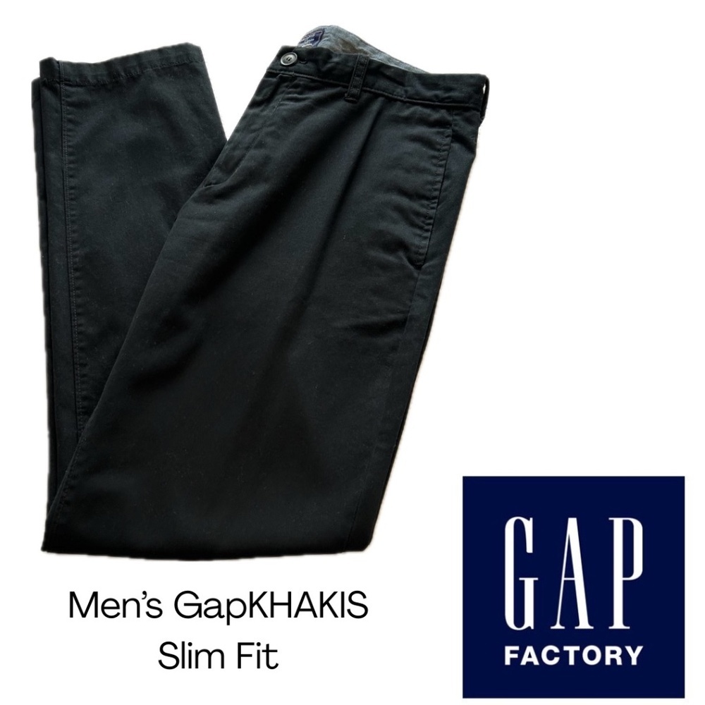 GapKHAKIS Men’s Khakis in Black Cotton Slash Pockets Slim Fit Size 33/32